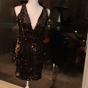 Black Gold Sequin Dress size Medium